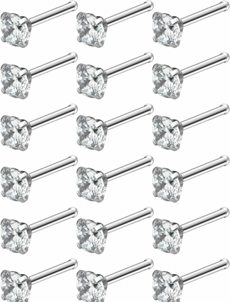 Best Uzgtvy Uzgtvy 18G 20G 22G Nose Rings Studs With Cubic Zirconia 316L Surgical Steel Straight Screw L Shaped Nose Studs Piercing Jewelry For Women Men Girl Cz 1.5Mm 2Mm 2.5Mm 3Mm 20Pcs