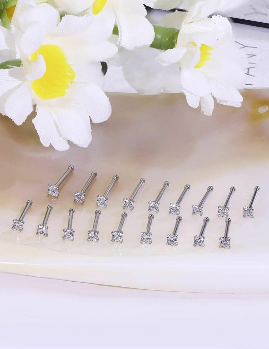 Best Uzgtvy Uzgtvy 18G 20G 22G Nose Rings Studs With Cubic Zirconia 316L Surgical Steel Straight Screw L Shaped Nose Studs Piercing Jewelry For Women Men Girl Cz 1.5Mm 2Mm 2.5Mm 3Mm 20Pcs