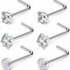 Wholesale Ftovosyo Ftovosyo G23 Titanium Nose Rings Studs Hypoallergenic Nose Rings For Women L Shaped Nose Piercings Cubic Zirconia Nostril Piercing Jewelry For Sensitive Skin 22G/20G/18G