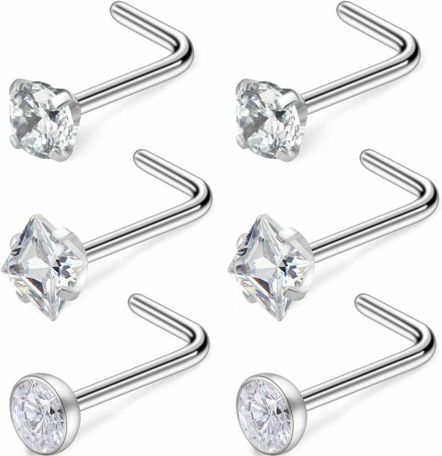 Wholesale Ftovosyo Ftovosyo G23 Titanium Nose Rings Studs Hypoallergenic Nose Rings For Women L Shaped Nose Piercings Cubic Zirconia Nostril Piercing Jewelry For Sensitive Skin 22G/20G/18G