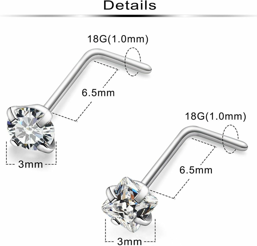 Wholesale Ftovosyo Ftovosyo G23 Titanium Nose Rings Studs Hypoallergenic Nose Rings For Women L Shaped Nose Piercings Cubic Zirconia Nostril Piercing Jewelry For Sensitive Skin 22G/20G/18G