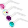 Clearance bodyjewellery Bodyjewellery 4Pcs 20G 0.8Mm Nose Screw Rings L Shaped Bioflex Flexible Nostril Piercing Jewelry 2.5Mm Crystal Pick Color