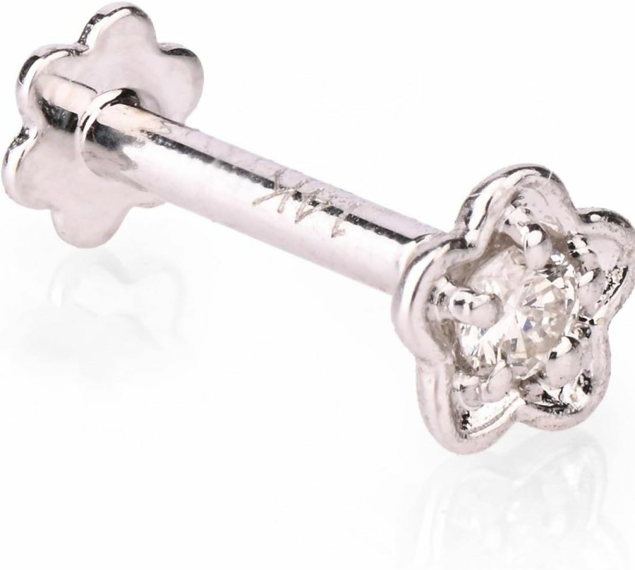 Hot Demira Demira Jewels 0.04 Ct Natural Diamond 14K White Gold Flower Nose Pin Lip Labret Piercing Ring Stud 8 Mm Screw Post