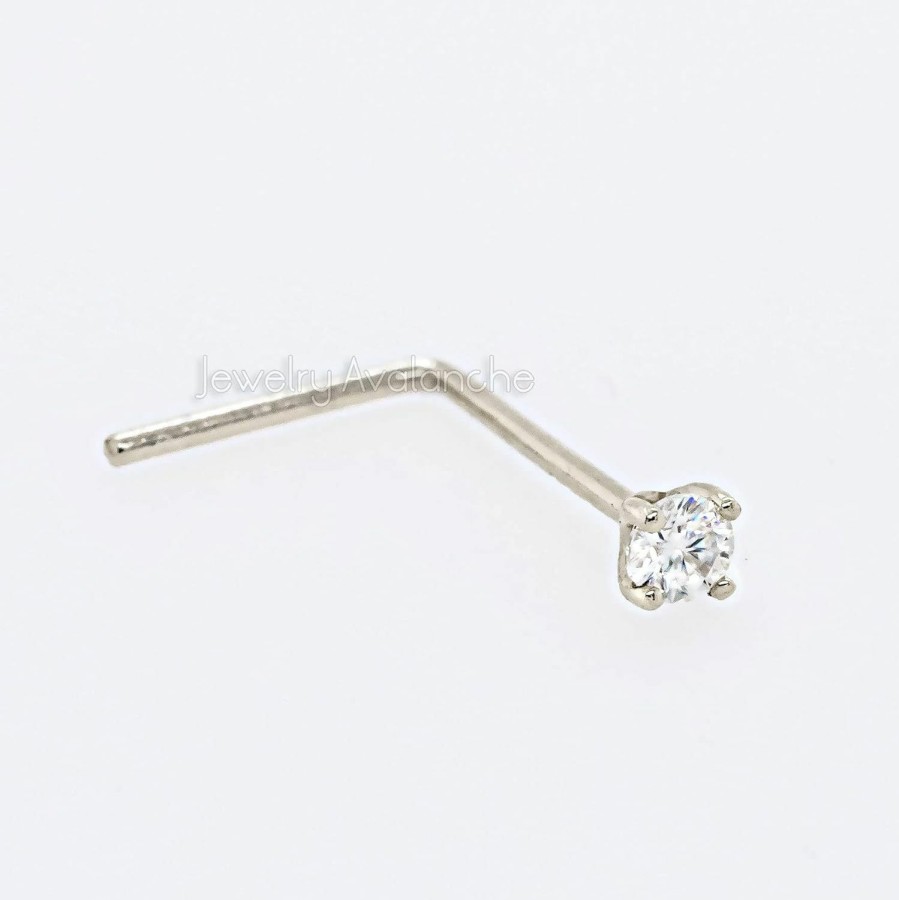 Wholesale Jewelry Avalanche Jewelry Avalanche 22G L-Shape Nose Stud Solid 14Kt Gold Stud Nose Ring With Moissanite Gemstone - April Birthstone Nose Stud