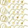 Wholesale Cisyozi Cisyozi 18G 20G Nose Rings Hoop Stainless Steel Nose Rings Stud L Shaped Bone Screw Nose Studs 8Mm Hoop Nose Ring Nostrial Piercing Jewerly For Women Men