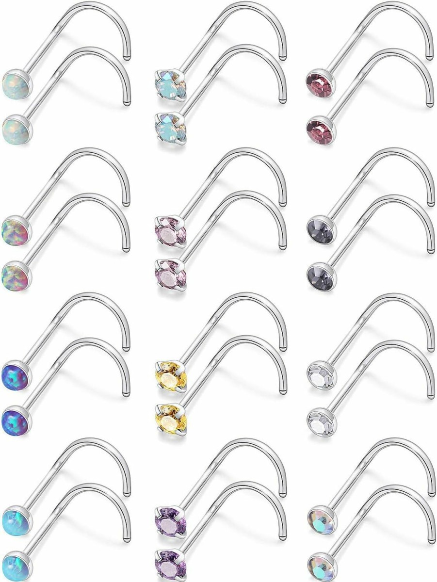 Online Kridzisw Kridzisw 18G Opal Nose Rings Studs 316L Surgical Steel Screw Nose Nostril Body Piercing Jewelry For Women Men Girls Opal Size 1.5Mm-2Mm 12 Pairs