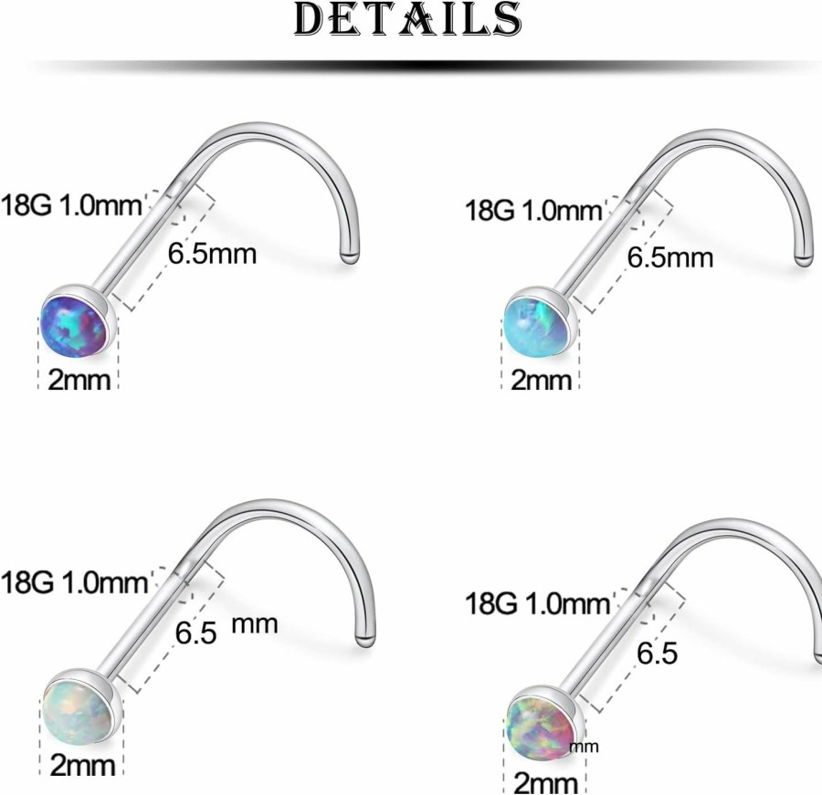 Online Kridzisw Kridzisw 18G Opal Nose Rings Studs 316L Surgical Steel Screw Nose Nostril Body Piercing Jewelry For Women Men Girls Opal Size 1.5Mm-2Mm 12 Pairs