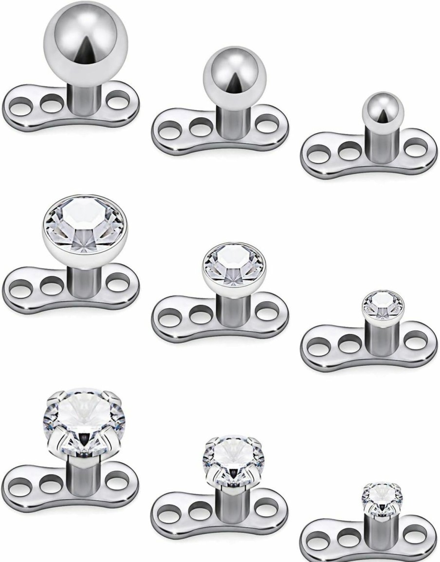 New Lcolyoli Lcolyoli 9Pcs Medical Grade G23 Titanium Dermal Anchor Tops With Cubic Zirconia Base Microdermals Piercing Jewelry For Women Men 14 Gauge