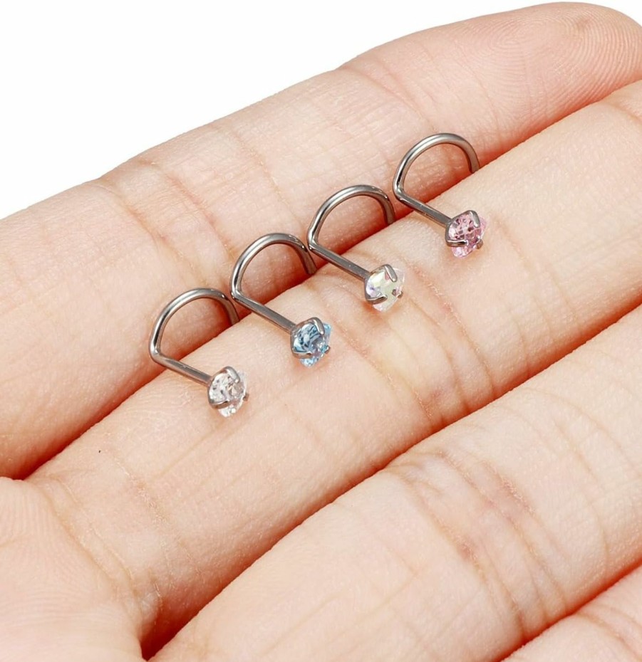 Online Oufksiyy Oufksiyy 18G 20G 22G F136 Titanium Nose Rings Studs G23 Star Diamond Cz Nose Studs L Shaped Straight Screw Nose Ring Stud Cubic Zirconia Nose Piercing Jewelry Small Cute Nose Studs 3Mm