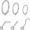 Hot davka Davka 18G Nose Rings Hoop 7/8/9Mm,20G Nose Rings Studs L Shaped,Surgical Steel Septum Nose Rings For Women (Silver)