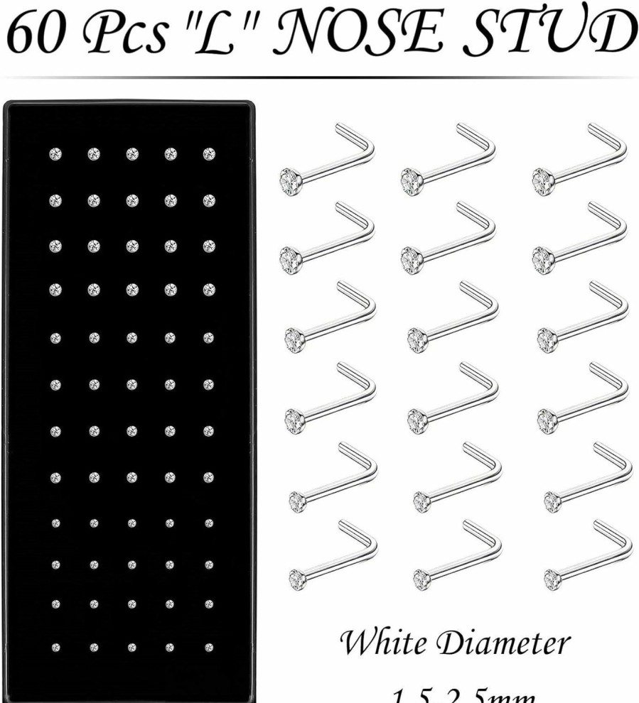 New OMAIGAR Omaigar 3 Boxes 120 Pcs Nose Rings Studs 40 Pcs Nose Rings Hoops, Stainless Steel Nose Piercings Body Jewelry, Ideal Gift With Cute Package