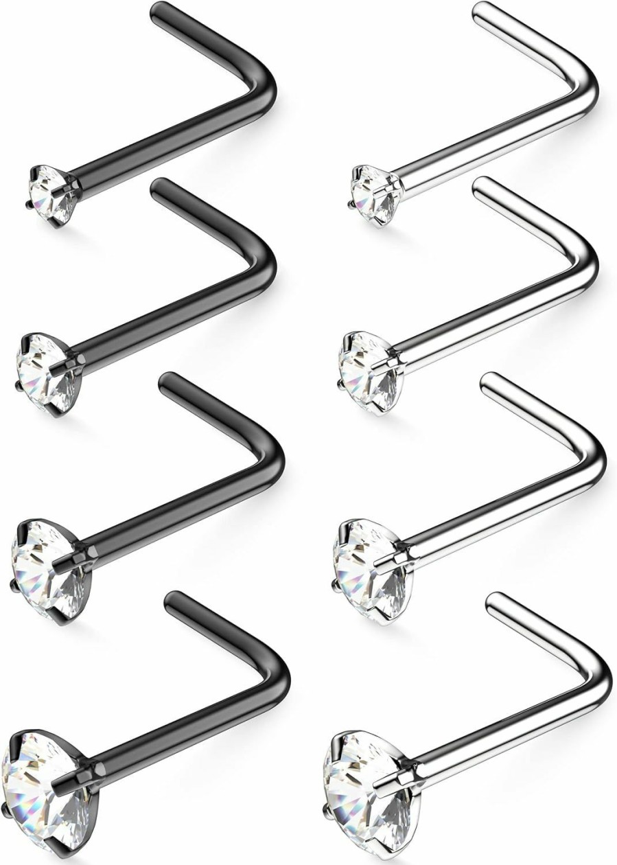 Wholesale Belatti Belatti Nose Rings For Women & Men Set - Hypoallergenic Nose Studs L Shaped Crystal Pack - Nose Ring Nostril Piercing Jewelry (Choose Gauge - Quantity - Color & Crystal)