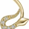 Hot Lavari Jewelers Lavari Jewelers 20 Gauge Curved Screw Nose Ring In 14K Yellow Gold With Cubic-Zirconia Uni Stud Nose Ring Hypoallergenic Nostril Piercing Jewelry 20G Body Piercing