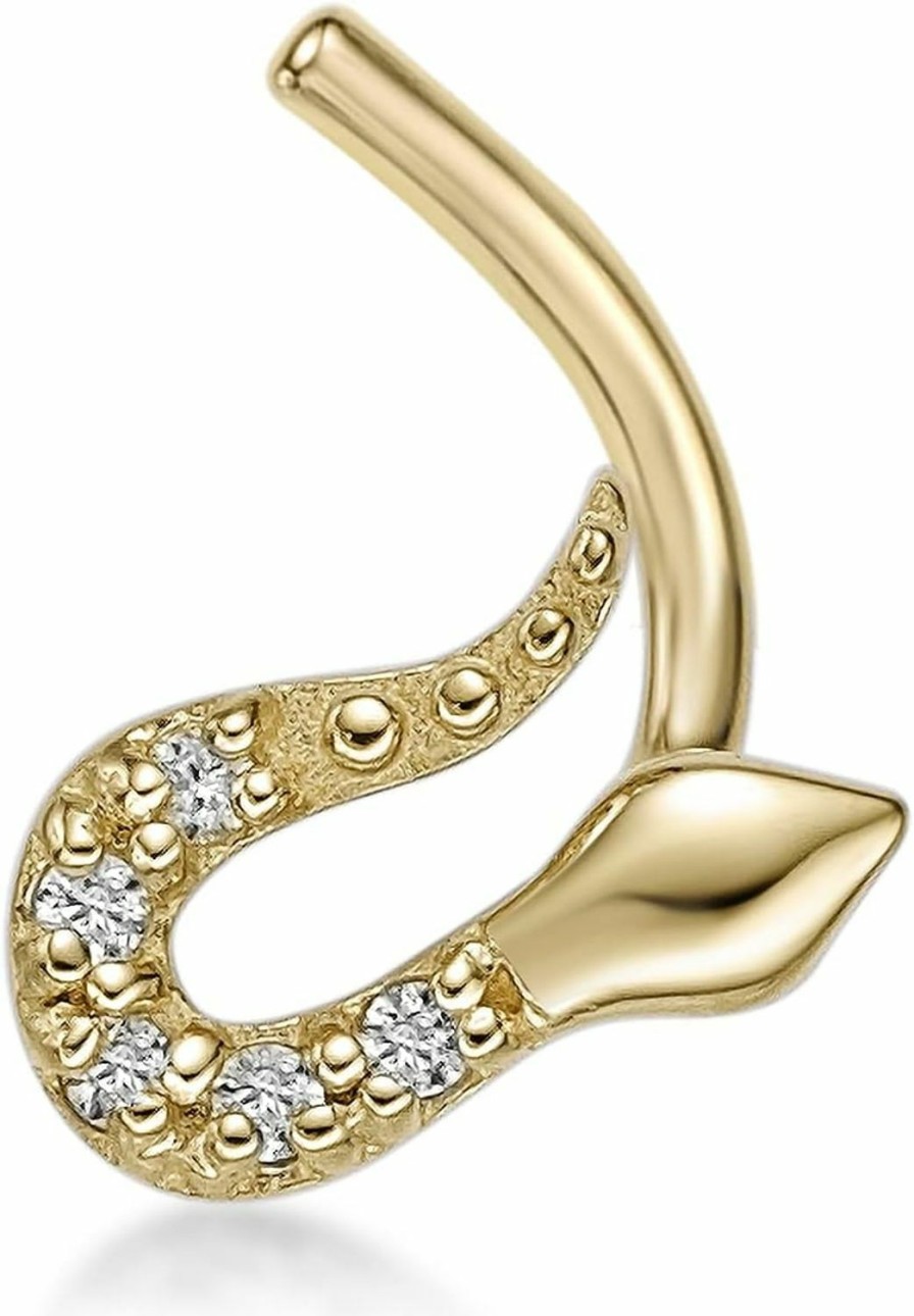 Hot Lavari Jewelers Lavari Jewelers 20 Gauge Curved Screw Nose Ring In 14K Yellow Gold With Cubic-Zirconia Uni Stud Nose Ring Hypoallergenic Nostril Piercing Jewelry 20G Body Piercing