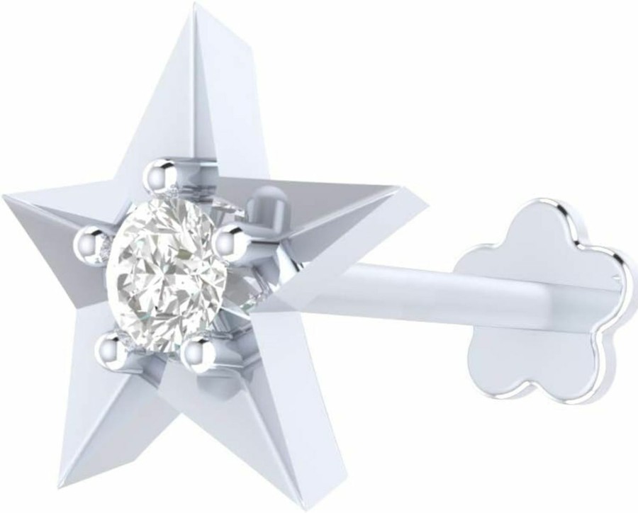 Wholesale Demira Demira Jewels Star Shaped Nose Stud With 0.02 Ct Natural Diamond In 14K White Gold, 8 Mm 16 Gauge Internally Threaded Screw Post