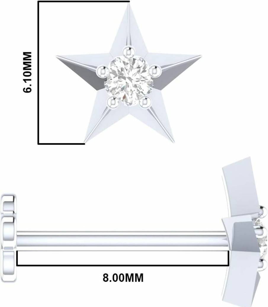 Wholesale Demira Demira Jewels Star Shaped Nose Stud With 0.02 Ct Natural Diamond In 14K White Gold, 8 Mm 16 Gauge Internally Threaded Screw Post