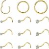 Hot AccGin Accgin 12Pcs 18G 20G Nose Rings Studs Hinged Hoop Nose Rings For Women Men Corkscrew Bone L Shaped Nose Studs Hypoallergenic 316L Surgical Steel Nose Piercings Jewelry Small Silver Gold