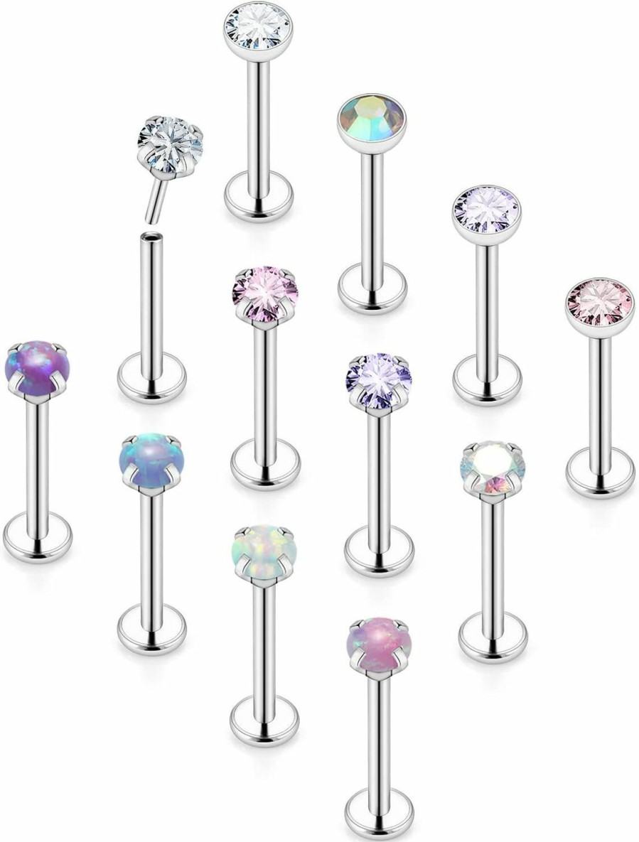 Best Ocptiy Ocptiy 18G 20G Push In Theadless Nose Rings Studs Hypoallergenic Surgical Steel Cartilage Tragus Helix Earrings Stud Lip Labret Monroe Medusa Piercings Jewelry 6Mm 7Mm 8Mm Bar Lenght Diamond 3Mm