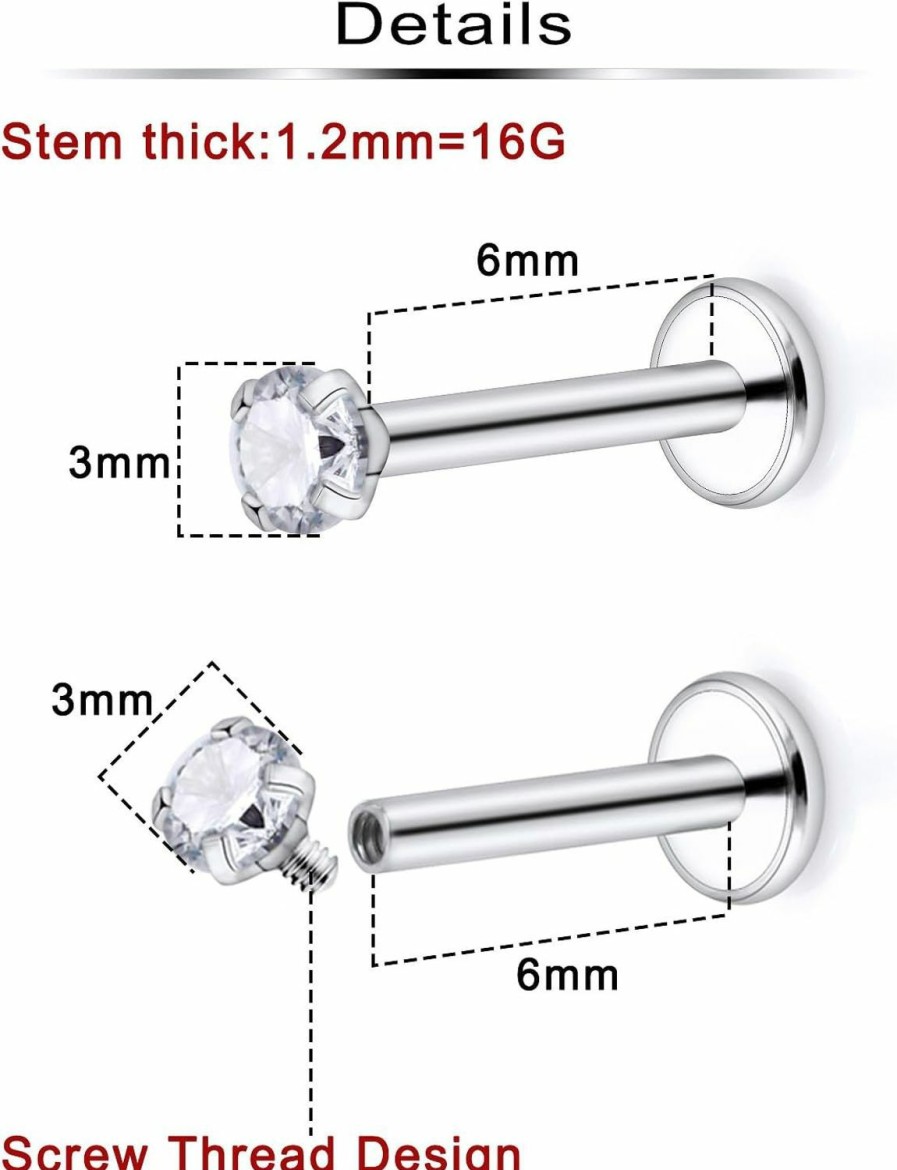 Best Ftovosyo Ftovosyo Internally Threaded Cubic Zirconia Tragus Piercing Jewelry 16G Surgical Steel Cartilage Earring Conch Helix Earrings For Women