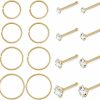 New Vegolita 16Pcs 20G 22G 316L Stainless Steel Nose Rings For Women Men L Screw Bone Shaped Cz Nose Studs Nose Rings Hoops Nose Piercing Jewelry