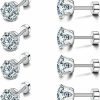 New APMMAT Pack Of Titanium Screw Flat Back Cubic Zirconia Stud Earrings 3Mm,4Mm,5Mm