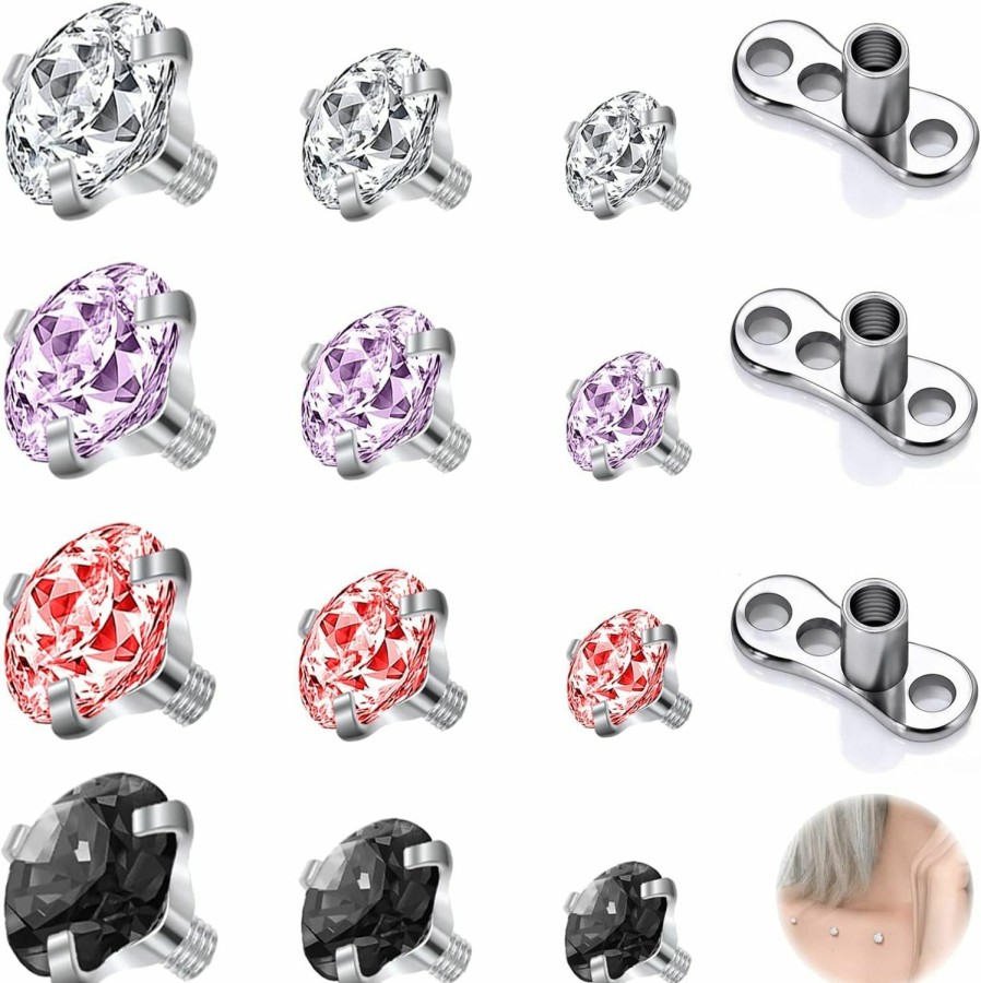 Wholesale ZS Zs 14-15Pcs Stainless Steel Dermal Piercing Jewelry 16G Diamond Cz Dermal Anchor Tops Skin Microdermal Piercing Jewelry For Men Women