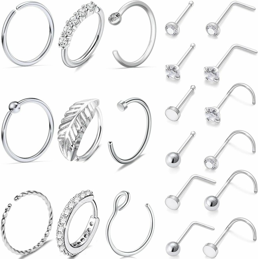 New Vsnnsns Vsnnsns 20G Nose Rings For Women Stainless Steel L Bone Screw Shaped Nose Studs Nose Rings Cz Nose Ring Hoop Nose Rings Studs Piercings Hoop Jewelry For Women Men