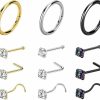 Online Uni-J Uni-J 12Pcs Surgical Steel Nose Rings Hoop /20G L Shape Nose Stud/Nose Bone/Screw Nose Studs Gold Silver Black Tricolor Set Tragus Lip Rings Helix Cartilage Rook Earrings Nose Piercing Jewelry