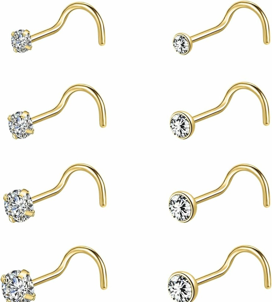 Best AccGin Accgin 10Pcs 18G 20G Nose Ring Surgical Steel Nose Rings Studs Piercing 1.5Mm 2Mm 2.5Mm 3Mm Round Diamond Cz L Shaped Corkscrew Nose Rings Gold Black Silver Nose Piercing