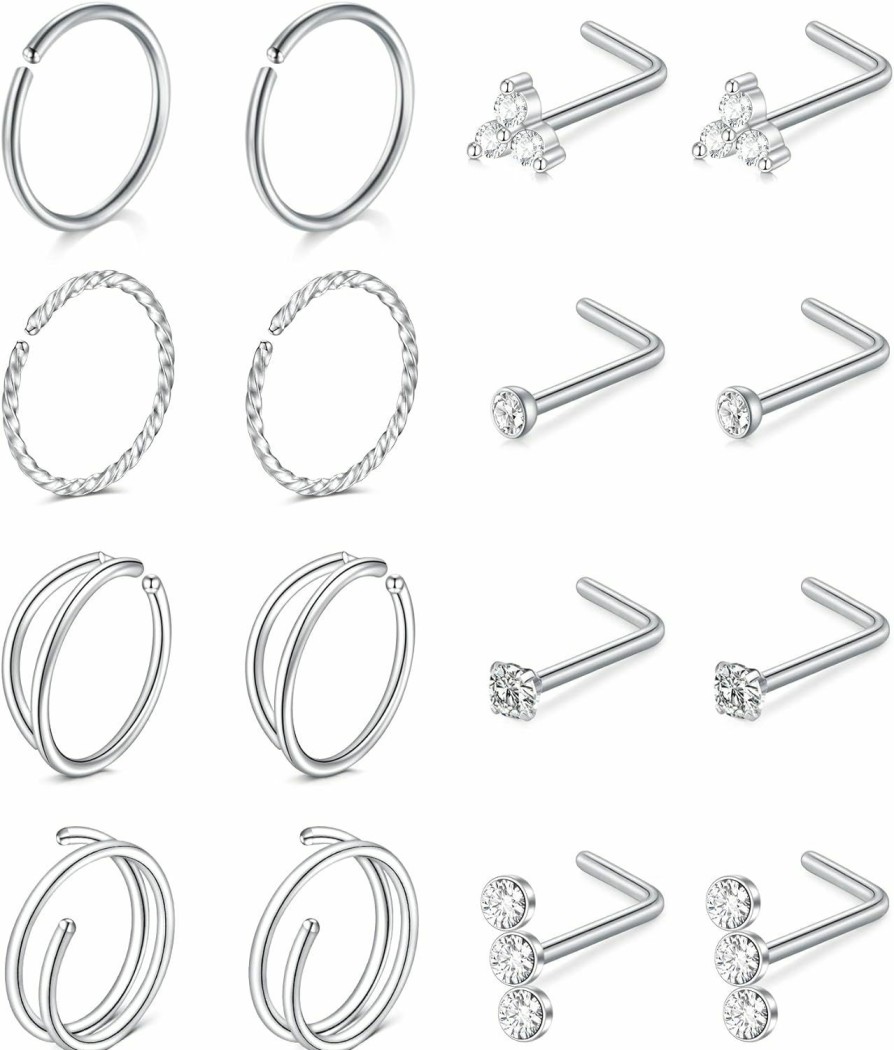 Online MODRSA Modrsa Nose Rings Nose Rings Hoops Nose Studs Nose Rings For Women Surgical Steel Nose Hoops 20 Gauge 18 Gauge Nose Piercing Jewelry Silver Rose Gold