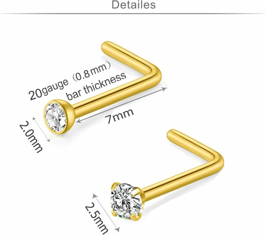 New MODRSA Modrsa Nose Studs 20G 22G Nose Stud L Shaped Diamond Nose Rings Stud For Women Surgical Steel Nose Rings Nose Screw Nose Piercing Stud Flower Heart Nostril Jewelry Silver Rose Gold