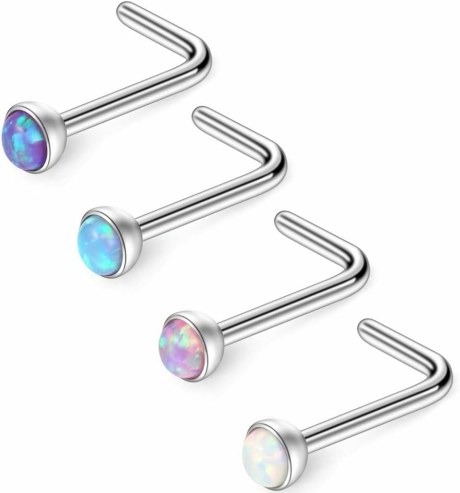 Wholesale Ruifan Ruifan 22G 1.5Mm 2Mm 2.5Mm 3Mm Jeweled Opal Nose L Shaped Studs Rings Pin Piercing Jewelry 4Pcs