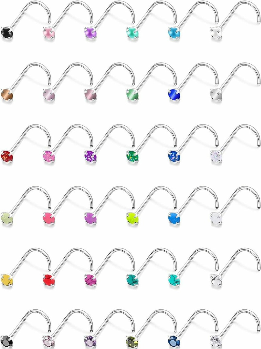 Best Cisyozi Cisyozi 18G Nose Rings Studs With Turquoise/Pearl/Cz/Cat'Eye/Glow In The Dark/Opal Style 3Mm Top 316L Surgical Steel Nose Nostril Piercing Jewelry For Women Men Girl