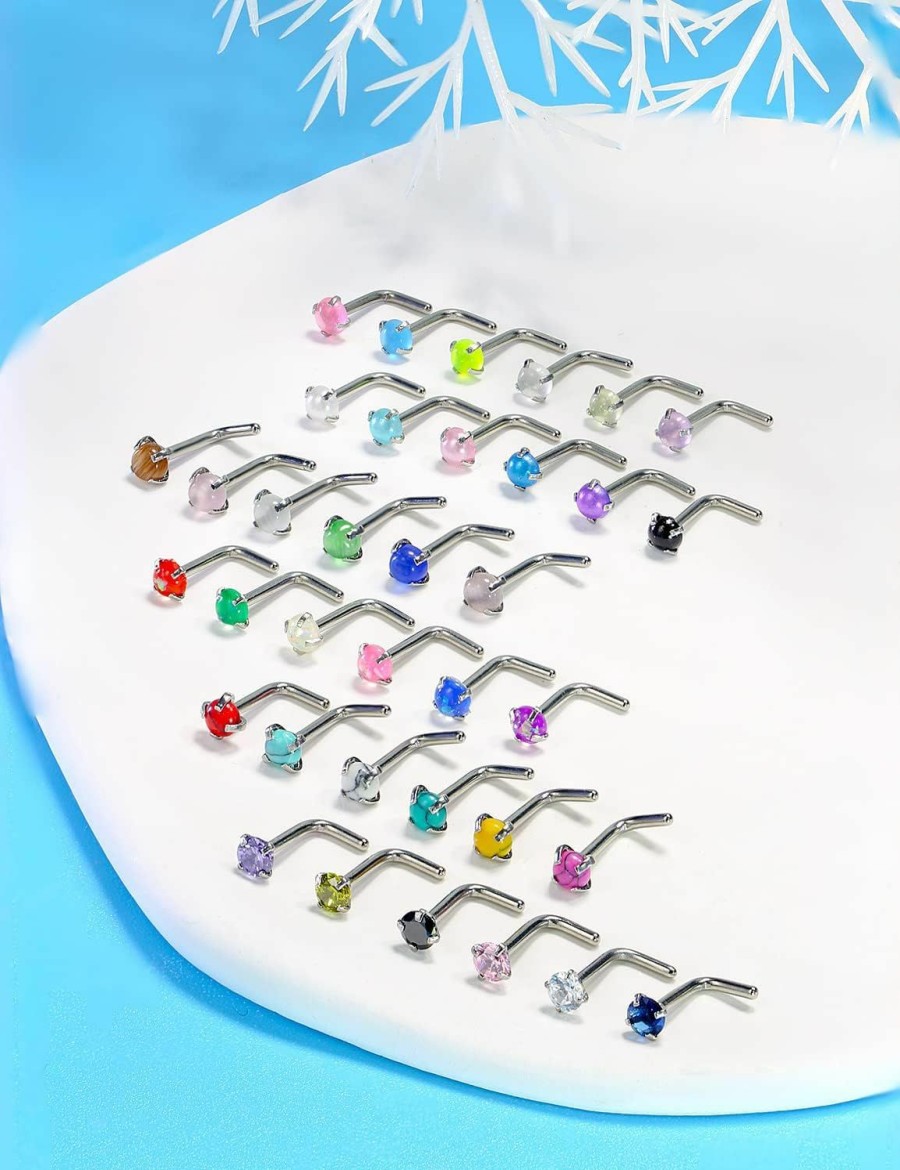 Best Cisyozi Cisyozi 18G Nose Rings Studs With Turquoise/Pearl/Cz/Cat'Eye/Glow In The Dark/Opal Style 3Mm Top 316L Surgical Steel Nose Nostril Piercing Jewelry For Women Men Girl