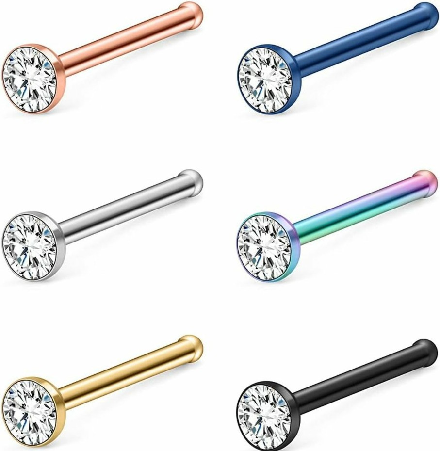 Wholesale Ruifan Ruifan 6Pcs 18G Mix Color 316L Surgical Steel Jeweled Clear Diamond Cz Nose Stud Rings Bone Pin Piercing Jewelry 1.5Mm 2Mm 2.5Mm 3Mm