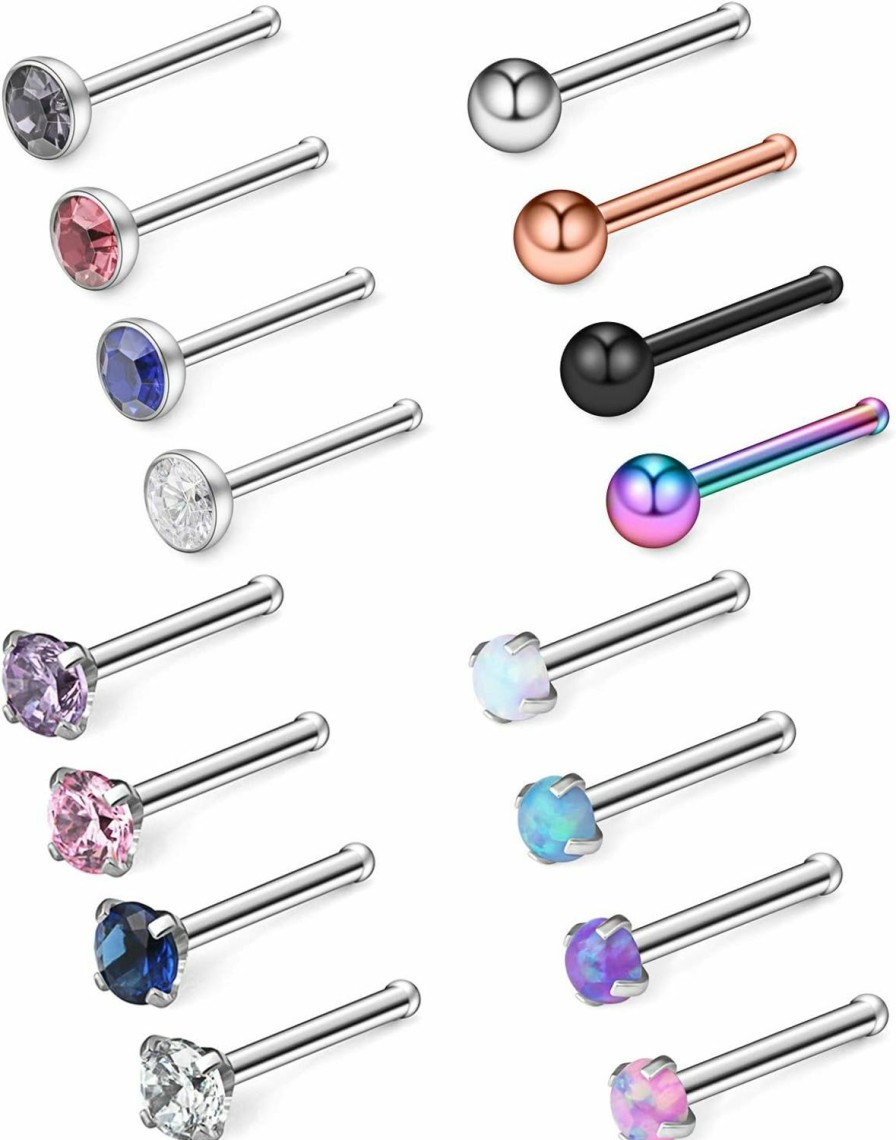 New Ruifan Ruifan 18G 316L Surgical Steel 1.5Mm 2Mm 2.5Mm 3Mm Opal & Clear Cz Nose Bone Rings Studs Ring Body Piercing Jewelry 8-16Pcs