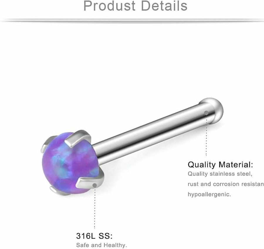 New Ruifan Ruifan 18G 316L Surgical Steel 1.5Mm 2Mm 2.5Mm 3Mm Opal & Clear Cz Nose Bone Rings Studs Ring Body Piercing Jewelry 8-16Pcs