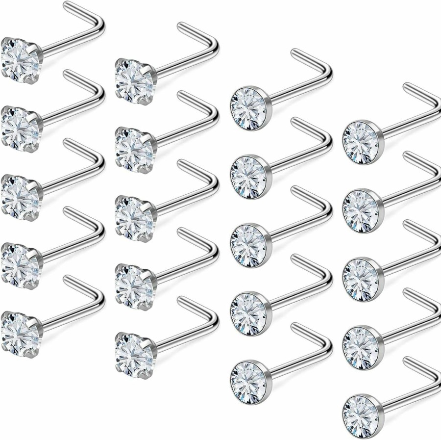 Online Uzgtvy Uzgtvy 18G Nose Rings Studs Cubic Zirconia Surgical Steel L Shaped Nose Nostril Piercing Jewelry For Women Men Girl Cz 1.5Mm 2Mm 2.5Mm 3Mm 20Pcs