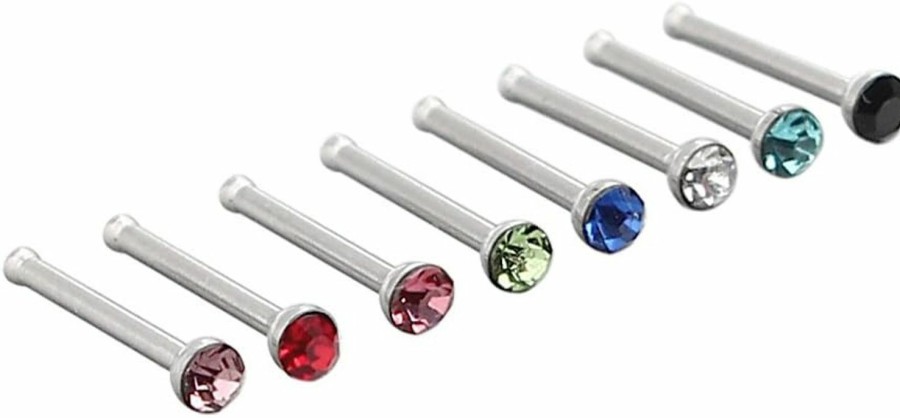 Hot Ruifan Ruifan 20G Straight Nose Bone Studs Rings Pins With 1.8Mm Crystals Piercing Jewelry 316L Surgical Steel Pack Of 8