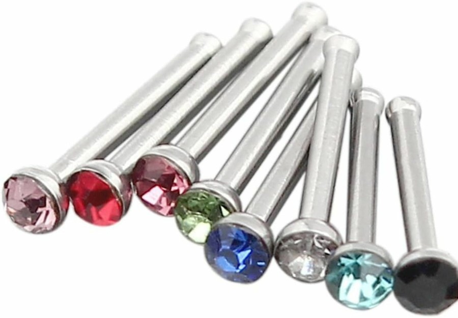 Hot Ruifan Ruifan 20G Straight Nose Bone Studs Rings Pins With 1.8Mm Crystals Piercing Jewelry 316L Surgical Steel Pack Of 8