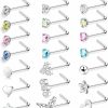 Clearance YADOCA Yadoca 21Pcs Nose Rings 20G Surgical Stainless Steel Nose Piercings Bone/L/S Shaped Nose Screws Rings Studs Cz Inlaid Nostril Piercing Jewelry Set For Women Men