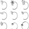 Clearance WASOLIE Wasolie 9Pcs 20G 925 Sterling Sliver Nose Rings Hoops Nose Piercing Jewelry Nose Studs For Women