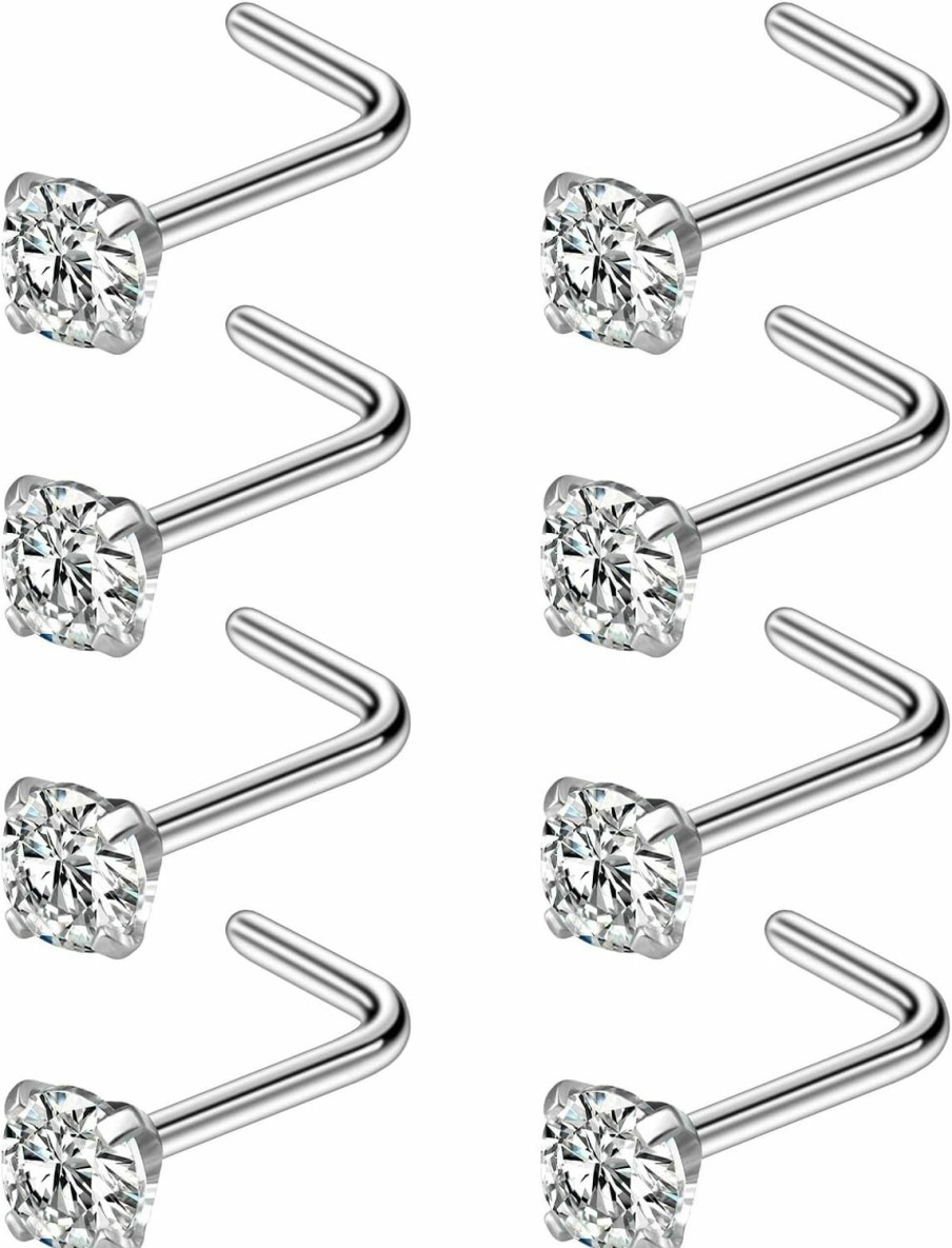 Best Kridzisw Kridzisw 24Pcs 18G 20G Surgical Steel Diamond Cz Nose Stud Rings L Shaped Piercing Jewelry 1.5Mm 2Mm 2.5Mm 3Mm