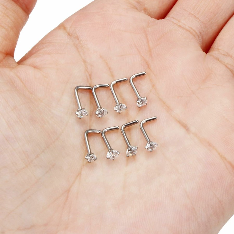 Best Kridzisw Kridzisw 24Pcs 18G 20G Surgical Steel Diamond Cz Nose Stud Rings L Shaped Piercing Jewelry 1.5Mm 2Mm 2.5Mm 3Mm