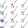 Clearance Cisyozi Cisyozi 18G 20G Nose Rings Studs Hyoapllergenic Surgical Steel Silver Nose Rings Opal L Shaped Nose Stud Nostril Piercing Jewelry For Women Men 2Mm Diamond