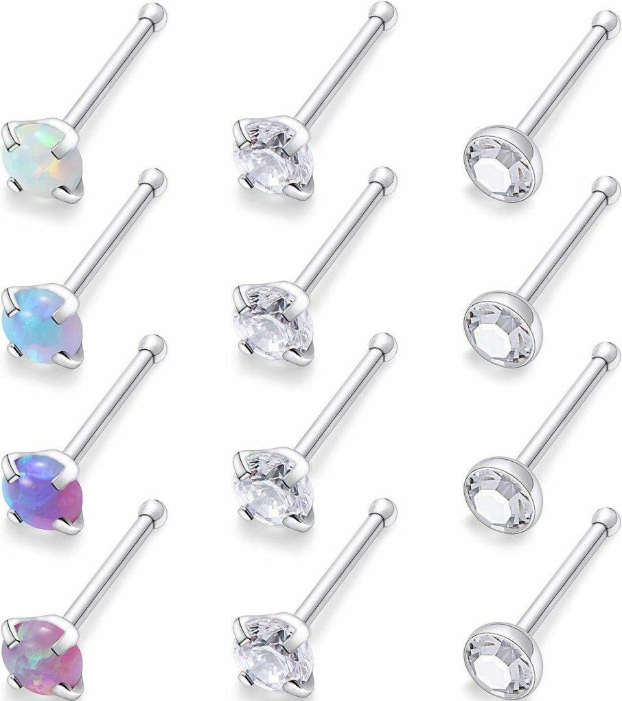 Clearance Cisyozi Cisyozi 18G 20G Nose Rings Studs Hyoapllergenic Surgical Steel Silver Nose Rings Opal L Shaped Nose Stud Nostril Piercing Jewelry For Women Men 2Mm Diamond