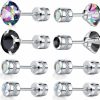 Hot VOLUKA Pack Of Titanium Screw Back Earrings Faux Diamond Studs For Women Men 20G Surgical Stainless Steel Rainbow Black Cubic Zirconia Hypoallergenic For Sensitive Ear Barbell Helix Piercing Post