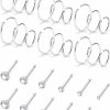 Best Prjndjw Prjndjw 18G 20G Nose Ring Hoop Surgical Steel Nose Rings Studs Piercings Hoop Jewelry For Women Men L Shape Nose Screw Diamond Heart Hypoallergenic Nostril Nose Piercing Jewelry 30Pcs-36Pcs