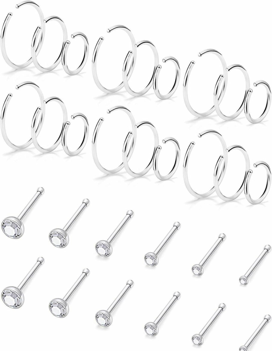 Best Prjndjw Prjndjw 18G 20G Nose Ring Hoop Surgical Steel Nose Rings Studs Piercings Hoop Jewelry For Women Men L Shape Nose Screw Diamond Heart Hypoallergenic Nostril Nose Piercing Jewelry 30Pcs-36Pcs