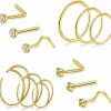 Wholesale BodyAce Bodyace 12Pcs 20G Gold Nose Ring Hoop Nose Studs For Men Women Nose Piercing Jewelry Diamond Septum Ring Nose Bones/L Shaped/Nose Screw Sets Stainless Steel Nostril Studs